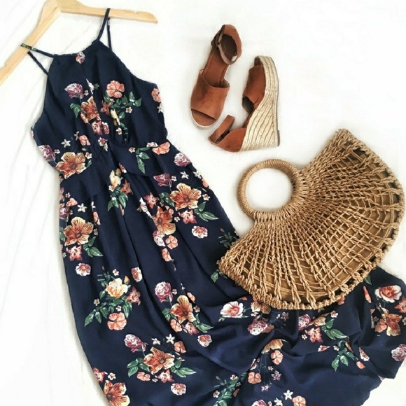 Nadia Rima Dresses & Skirts - Last One! Size S! Navy Floral Maxi Dress